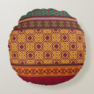 Cojín Redondo África Ornamental elegante: Patrón étnico indio