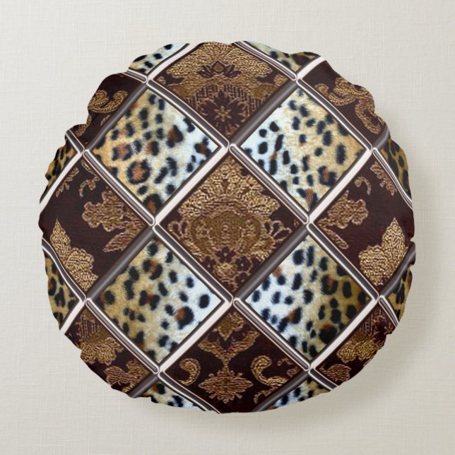 Cojín Redondo African Cheetah Patch Quilt Pattern (Anverso)