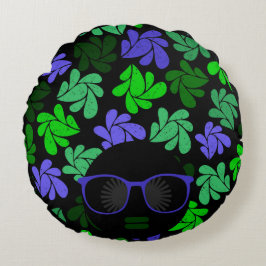 Cojín Redondo Afro Diva Verde y Azul