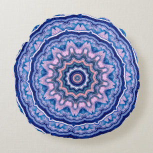 Cojín Redondo Agante blanco rosa azul Boho Mandala