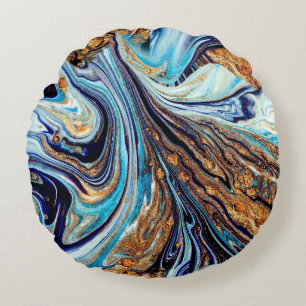 Cojín Redondo Agato azul persa: Textura lujosa oriental