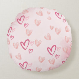 Cojín Redondo Agradables Corazones Rosa