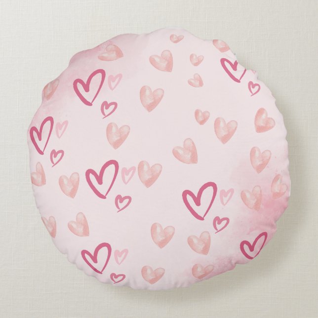 Cojín Redondo Agradables Corazones Rosa (Reverso)