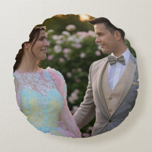 Cojín Redondo Agregar foto de boda personalizada