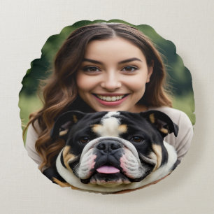 Cojín Redondo Agregar foto de Bulldog Personalizar