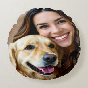 Cojín Redondo Agregar Foto Personalizada de Golden Retriever