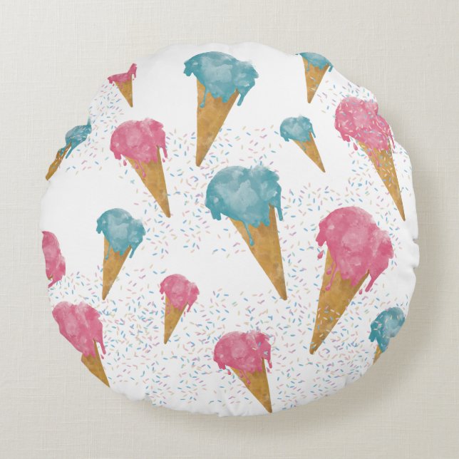 Cojín Redondo Agua Retro Pastel Helado Crema Y Espolvorines (Anverso)