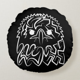 Cojín Redondo Águila Tribal Negra y Blanca