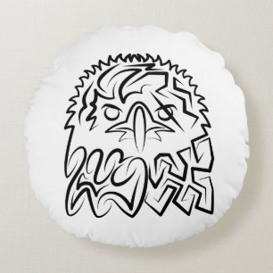 Cojín Redondo Águila Tribal Negra y Blanca