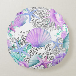 Cojín Redondo Agujas Verde azuladas Y Blancas Púrpura Rosa