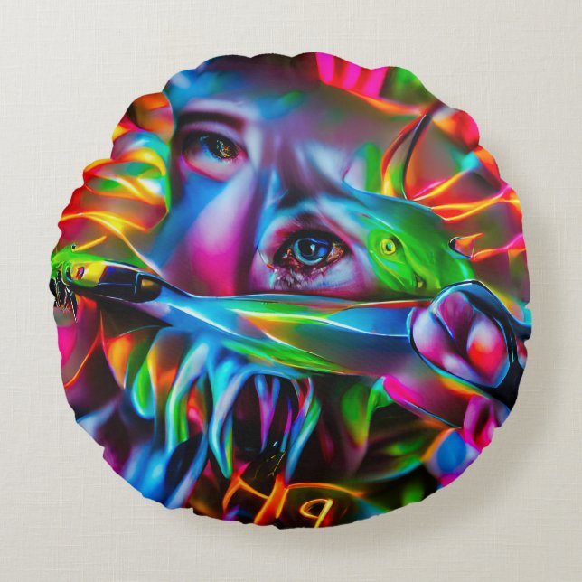 Cojín Redondo Aichmofobia: Vivid Surreal Art (Anverso)