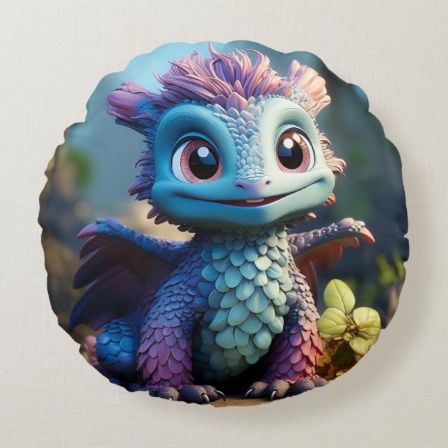 Cojín Redondo Aiden, un caprichoso dragón (Anverso)