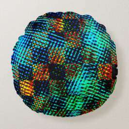 Cojín Redondo Ajedrez azul, arañazos verdes, mancha sucia roja f