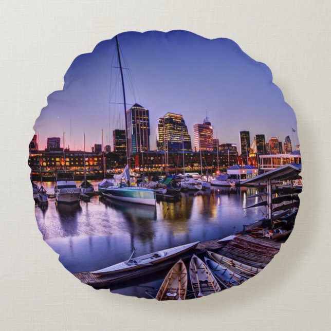 Cojín Redondo Al Atardecer - canoas de Canoas en la puesta del (Anverso)