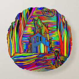 Cojín Redondo Alarmante Casa Aterrador Resumen Vidrio de Mano Co