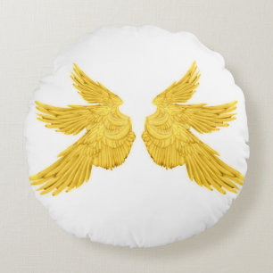 Cojín Redondo Alas del Arcángel de oro de otoño