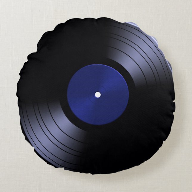 Cojín Redondo Álbum de discos de los años 70 Vinyl Round Pillow (Anverso)