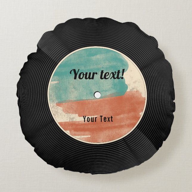 Cojín Redondo Álbum de música de grabación de vinilo retro (Anverso)