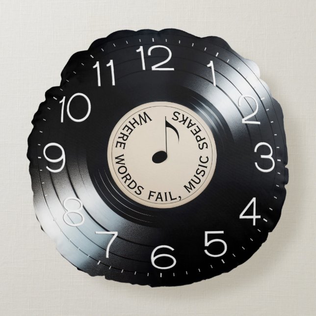 Cojín Redondo Álbum de registros de vinilo negro con cotización (Anverso)