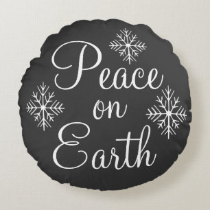 Cojín Redondo Alcalkboard Peace on Earth Pillow