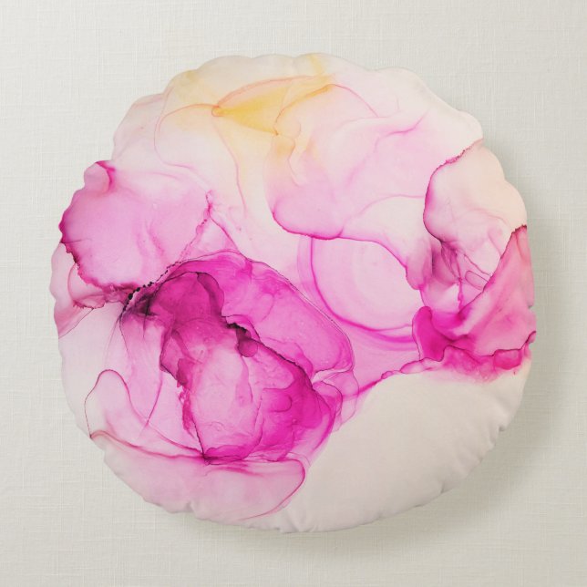 Cojín Redondo Alcohol ink sea texture. Contemporary art. Spots o (Anverso)