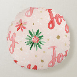 Cojín Redondo Alegría de Navidad Rosa Rojo
