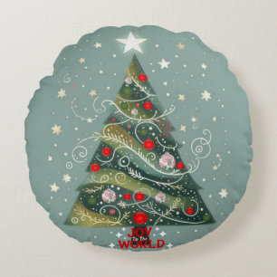 Cojín Redondo Alegría por el árbol de Navidad del mundo