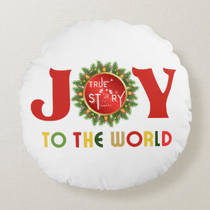 Cojín Redondo Alegría por la corona de los Navidades del mundo