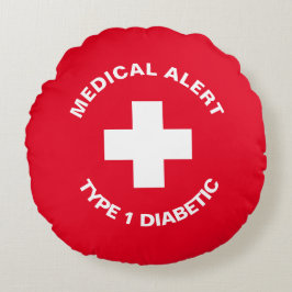 Cojín Redondo Alerta médica personalizada Rojo diabético