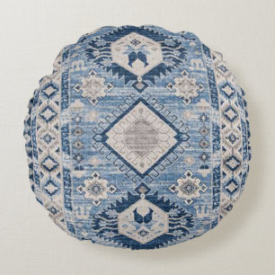 Cojín Redondo Alfombra Kilim Azul Antiguo Oriental