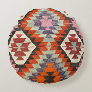 Cojín Redondo Alfombra Oriental Antigua Persa Turca Kilim
