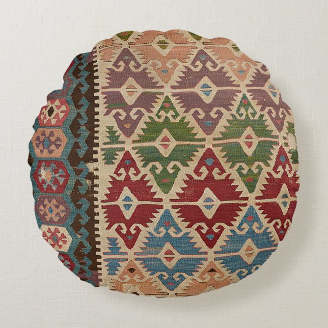Cojín Redondo Alfombra Turca de Kilim (Anverso)