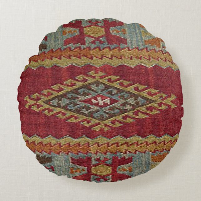 Cojín Redondo Alfombra Turca de Kilim (Anverso)