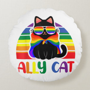 Cojín Redondo Aliado LGBT Gato Sé Amable Arcoíris Divertido Band