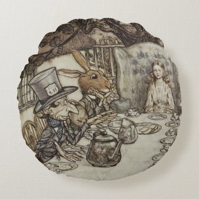 Cojín Redondo Alice Birthday Uncumpleaños Rabbit Hatter Fiesta (Anverso)