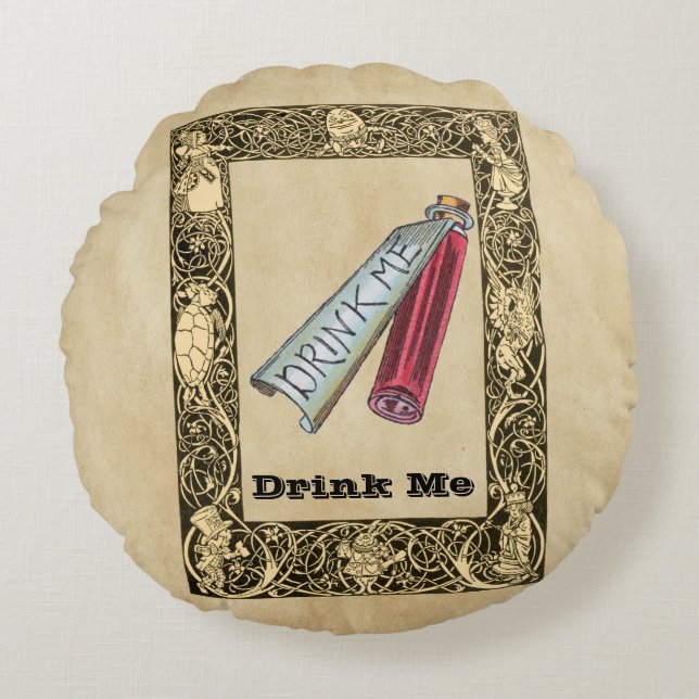 Cojín Redondo Alice - Drink Me  1865 (Anverso)