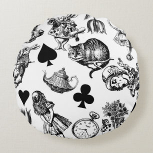 Cojín Redondo Alice White Rabbit Wonderland Cheshire Cat