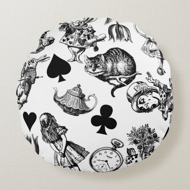 Cojín Redondo Alice White Rabbit Wonderland Cheshire Cat (Anverso)