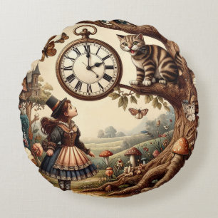 Cojín Redondo Alice y el Gato de Cheshire: Fantasía Caprichosa d