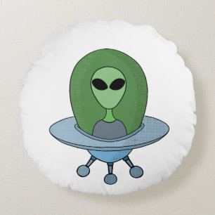 Cojín Redondo Alien en su pequeña nave espacial