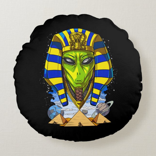Cojín Redondo Alien Pharaoh Egipto Tutankhamun Anciano Annunaki (Anverso)