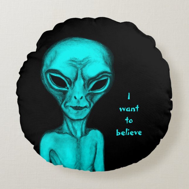 Cojín Redondo Alien, quiero creer (Anverso)