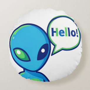 Cojín Redondo Alienígena azul lindo diciendo hola