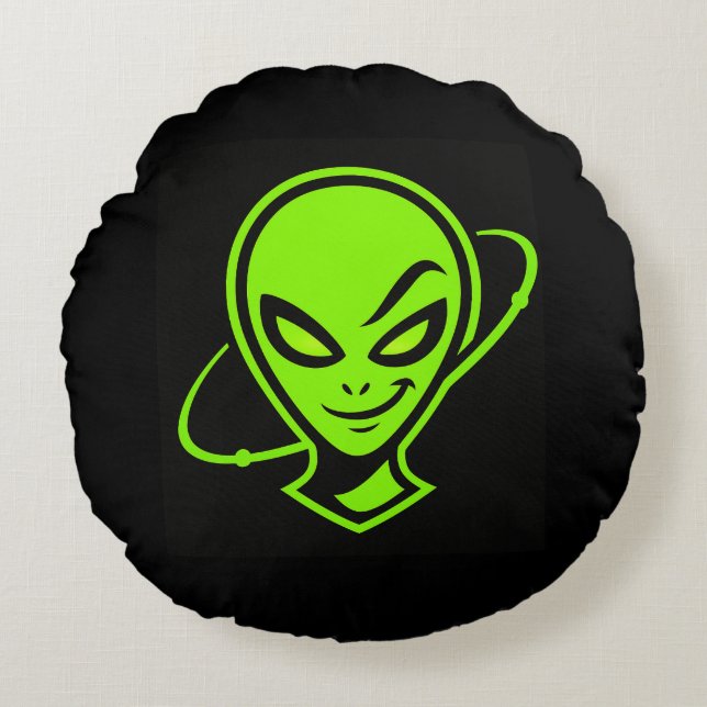 Cojín Redondo Alienígena Verde Buena Suerte (Anverso)