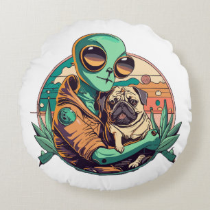 Cojín Redondo Alienígena y Pug