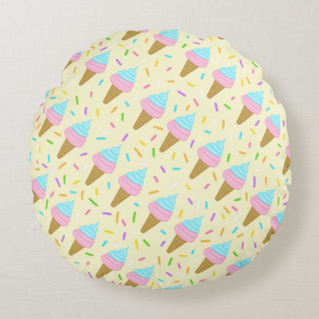 Cojín Redondo Almofada fofa com estampa contínua de sorvetes (Anverso)