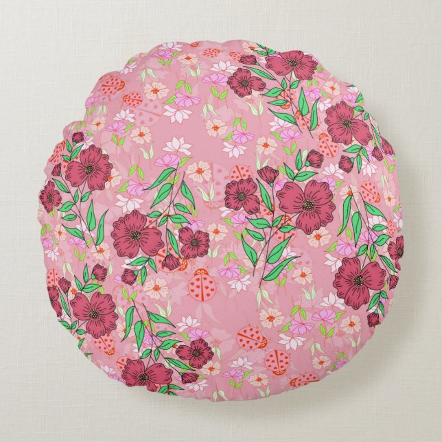 Cojín Redondo Almofada Redonda Jardim de flores (Anverso)