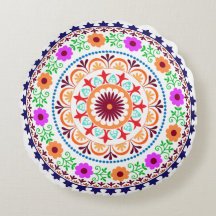 Almohada-blanco redondo bohemio del diseño floral
