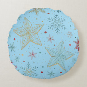 Cojín Redondo "Almohada Redonda con Patrón de Estrella Azul Past