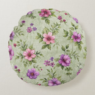 Cojín Redondo "Almohada Redonda Floral de Acuarela Romántica"
